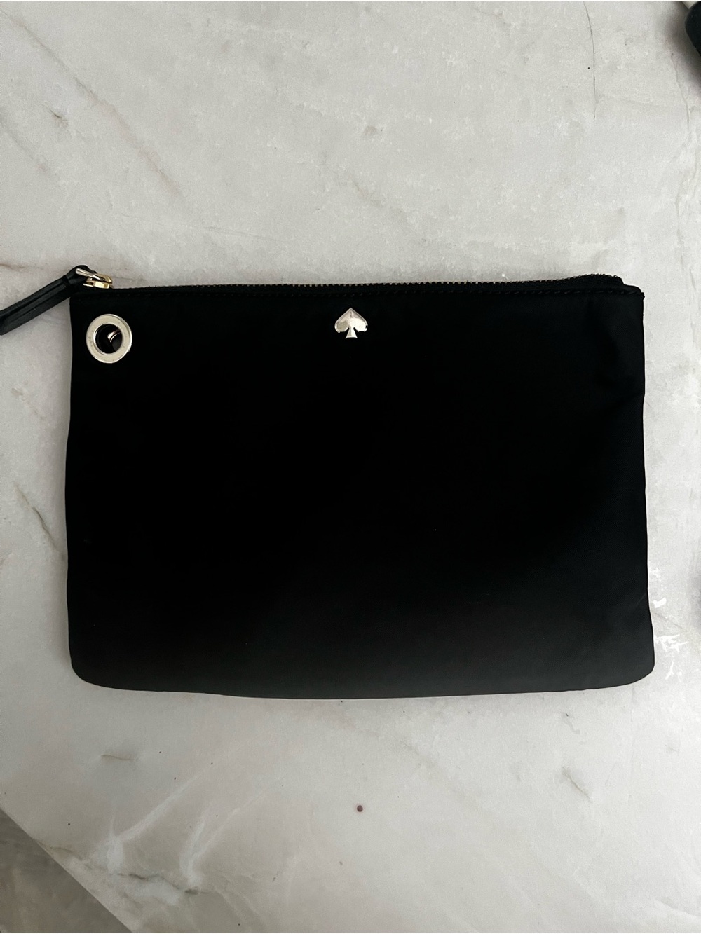kate spade Black Nylon Zip Pouch with Silver Spade Detail 5x8 in